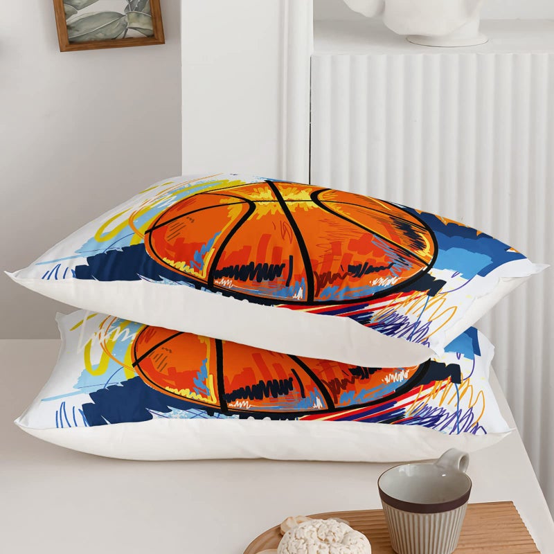 BSNTHO Basketball Comforter Set Boys Sports Bedding Set Queen Size for Kids Teens Hand Drawn Graffiti Style Comforter Design 3 Piece with 1 Comforter 2 Pillowcases - Image 3